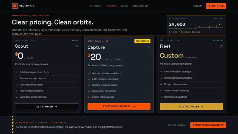 Orbital Debris Salvage — Web · pricing