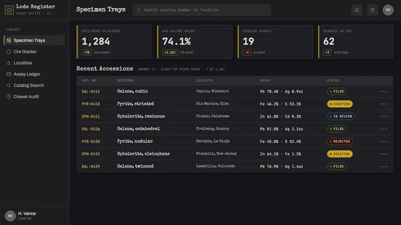 Ore Specimen Tray — Web · dashboard