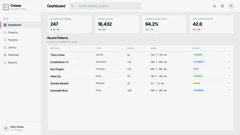 Origami Crease Pattern — Web · dashboard