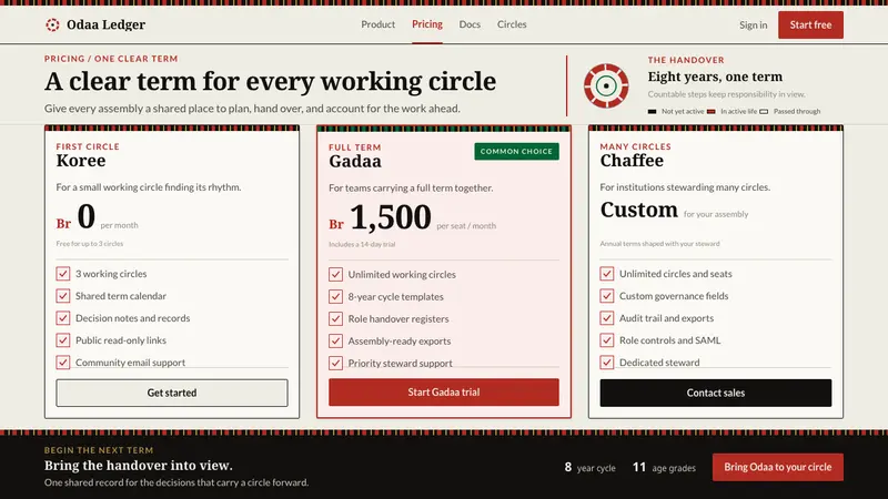 Oromo Gada — Web · pricing