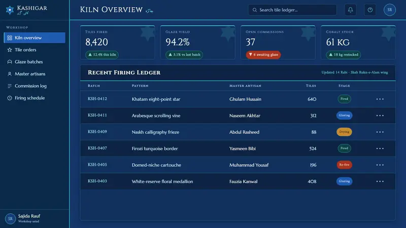 Multani Kashi Tilework — Web · dashboard