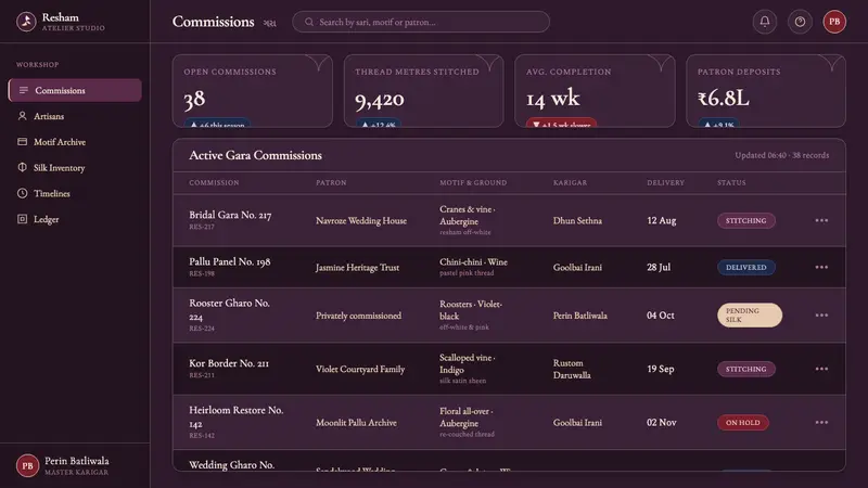 Parsi Gara Embroidery — Web · dashboard