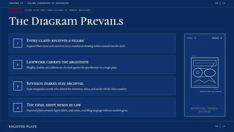 Patent Cyanotype Drawing (1880) — Slides · content