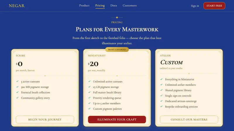 Persian Miniature (Shahnameh era) — Web · pricing