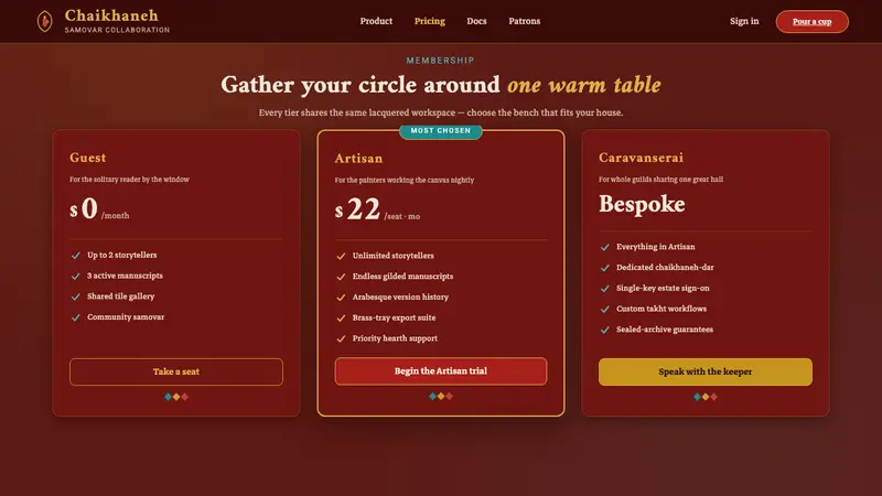 Persian Teahouse Chaikhaneh — Web · pricing