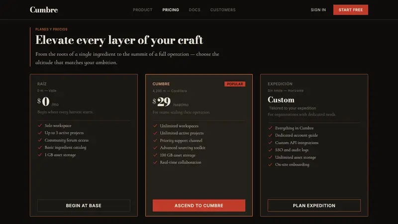 Lima Nuevo Andino Cuisine — Web · pricing