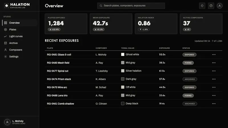 Photogram Rayograph — Web · dashboard