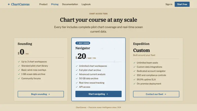 Ocean Pilot Chart — Web · pricing