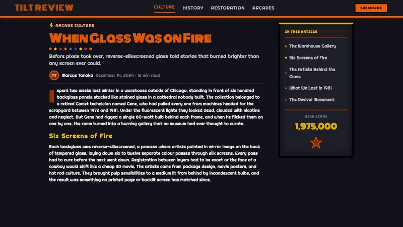 Pinball Backglass — Web · article
