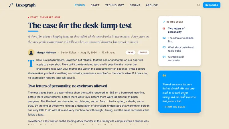 Pixar Luxo — Web · article