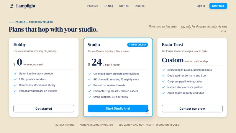 Pixar Luxo — Web · pricing