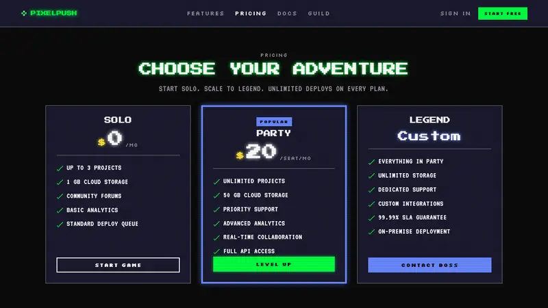 Pixel Art / 8-bit Retro — Web · pricing