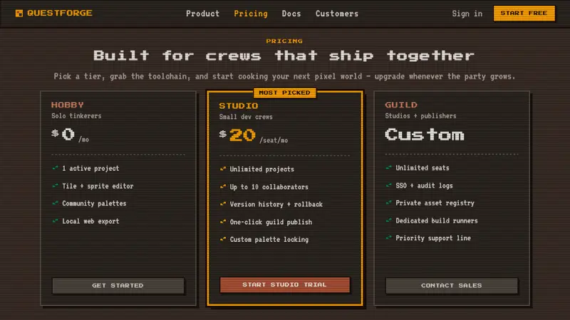 Indie Pixel-Art Game — Web · pricing
