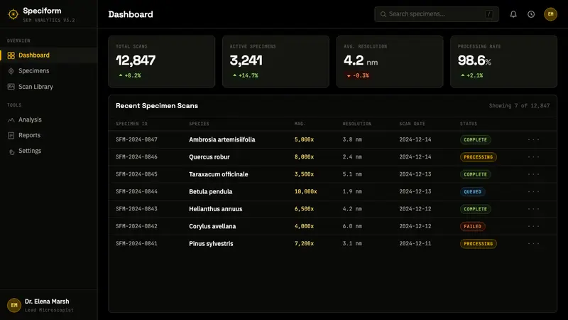 Pollen Micrograph — Web · dashboard