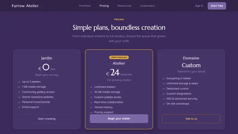 Provence Lavender — Web · pricing