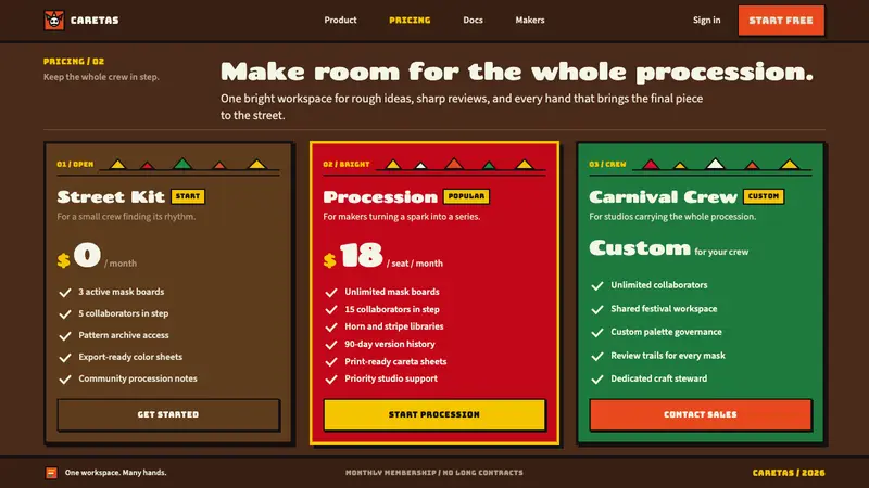 Vejigante Mask — Web · pricing