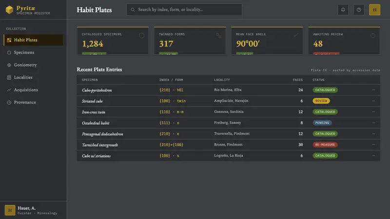 Pyrite Crystal Habit — Web · dashboard