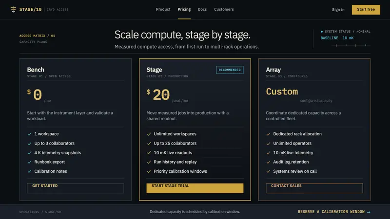 Quantum Datacenter Cryo — Web · pricing