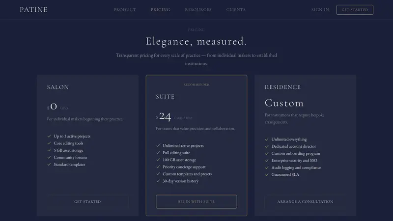 Quiet Luxury / Old Money — Web · pricing