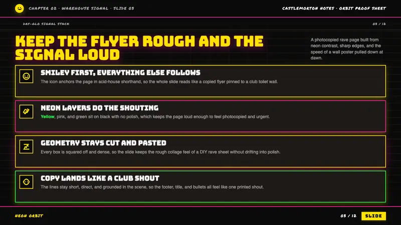 UK Rave Glow-Stick Flyer — Slides · content