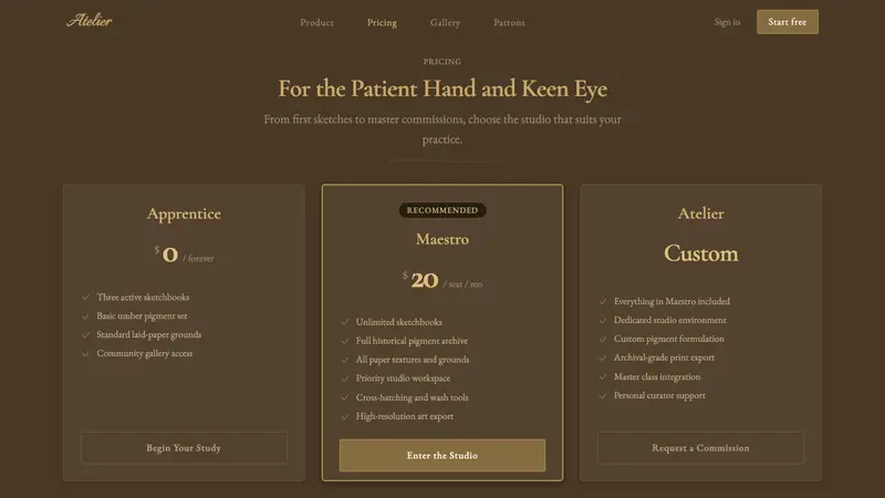 Raw Umber Sketchbook — Web · pricing