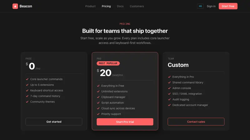 Raycast Spotlight Launcher (2023) — Web · pricing