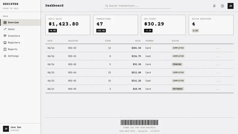 Thermal Receipt Mono — Web · dashboard