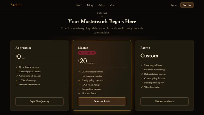 Rembrandt Baroque — Web · pricing