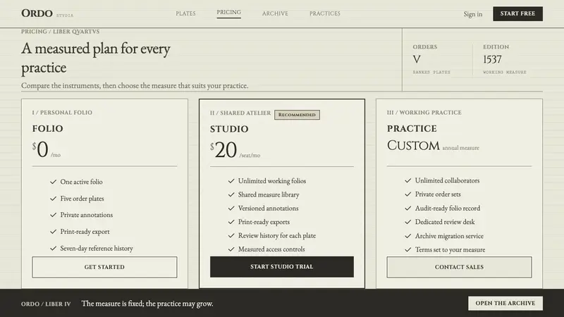Serlio Architectural Orders — Web · pricing