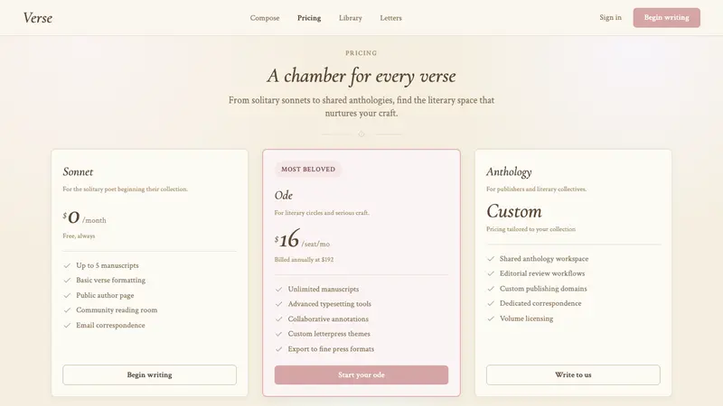 Romantic Academia — Web · pricing