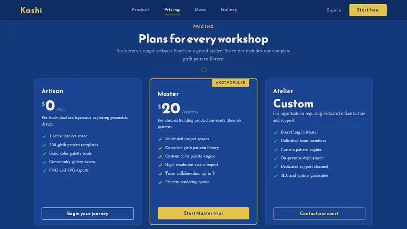Samarkand Tilework — Web · pricing