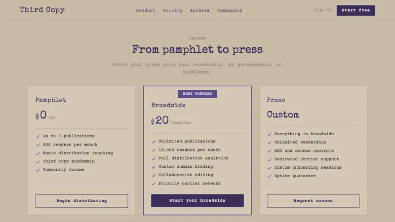 Samizdat Typewriter — Web · pricing