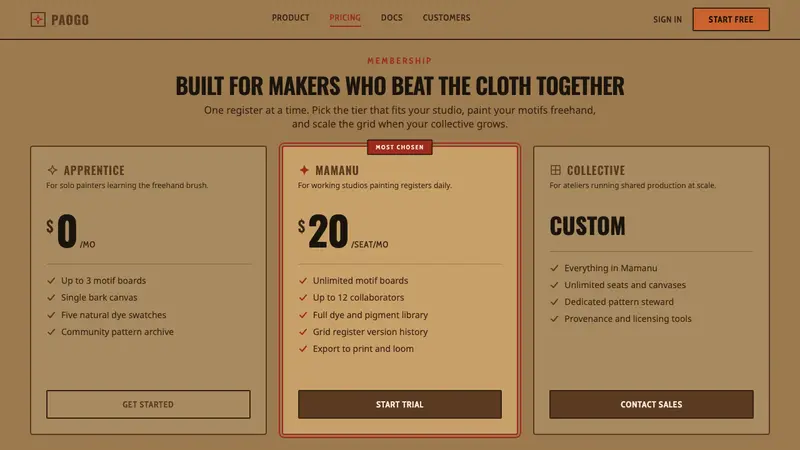 Samoan Siapo Mamanu — Web · pricing