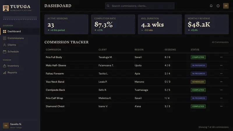 Samoan Tatau (Pe'a) — Web · dashboard