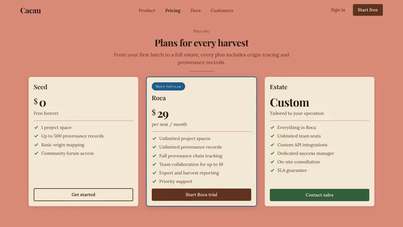 São Toméan Cocoa Roça — Web · pricing