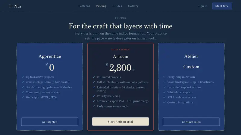 Sashiko Boro — Web · pricing