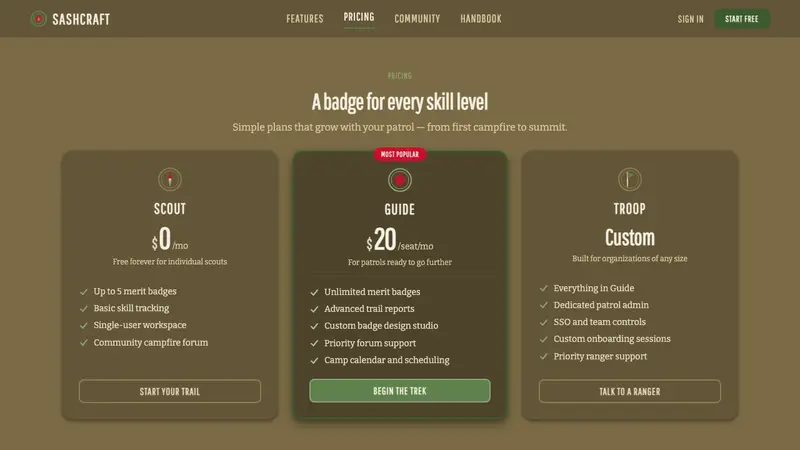 Scout Merit Badges — Web · pricing