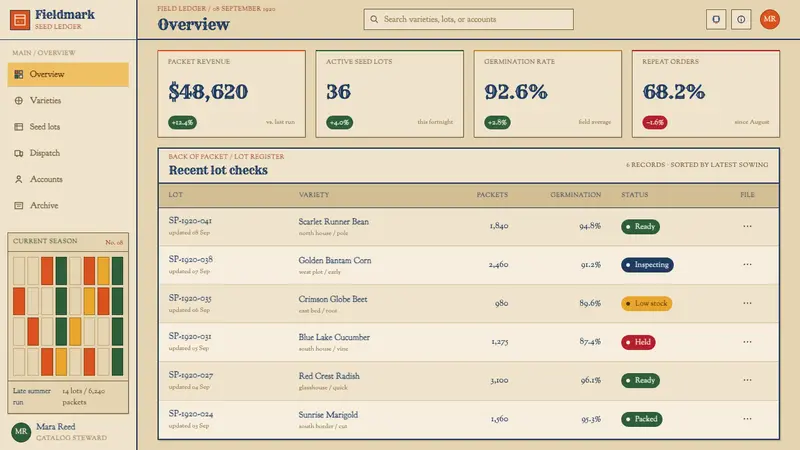 Seed Packet 1920 — Web · dashboard