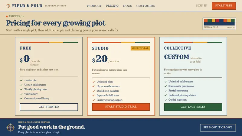 Seed Packet 1920 — Web · pricing