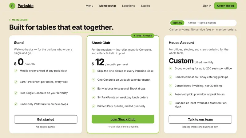 Shake Shack (Green-Chartreuse) — Web · pricing