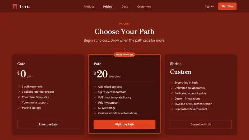 Shinto Torii — Web · pricing