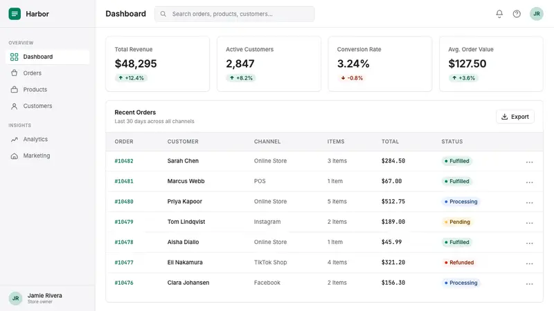 Shopify Modern — Web · dashboard