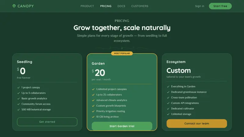 Solarpunk Greenhouse — Web · pricing