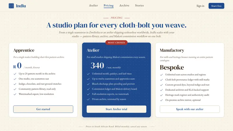 South African Shweshwe Indigo — Web · pricing