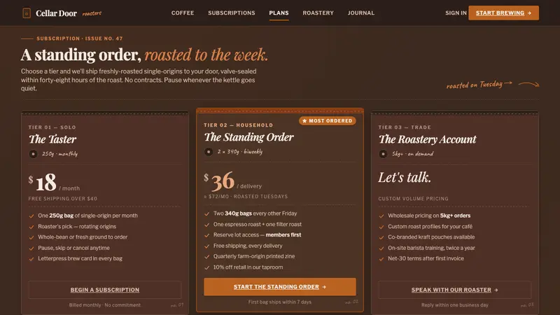Specialty Coffee Bag — Web · pricing