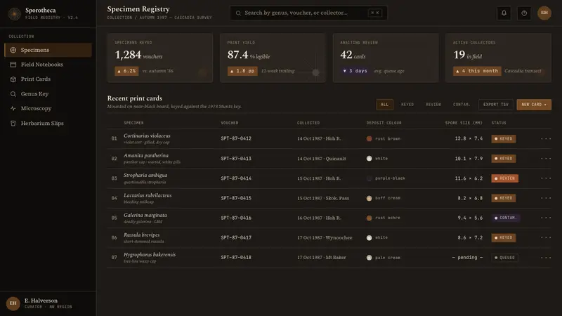 Spore Print Card — Web · dashboard