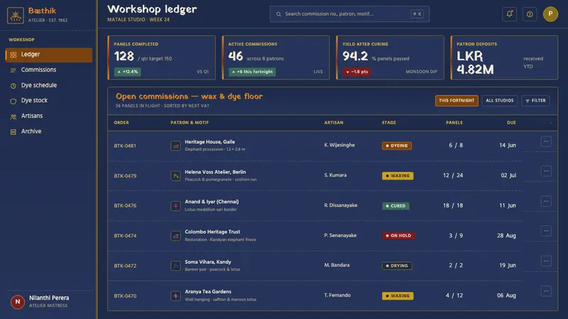 Sri Lankan Batik — Web · dashboard