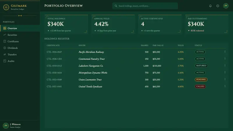 Stock Certificate — Web · dashboard