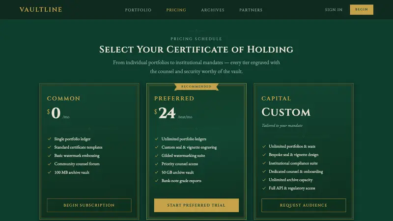 Stock Certificate — Web · pricing