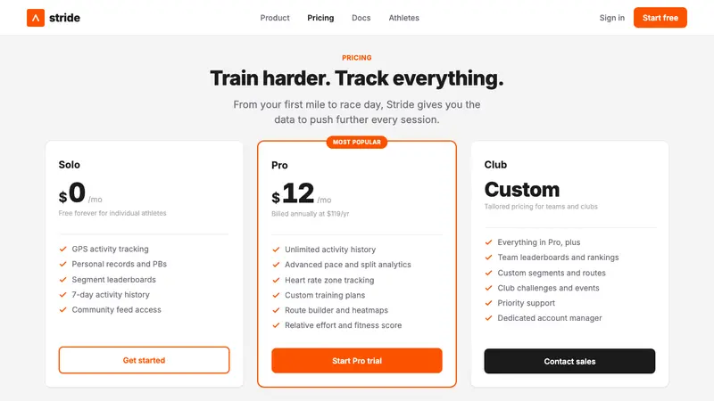 Strava Orange Fitness — Web · pricing